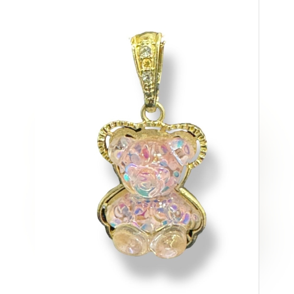 Pink teddy bear, made of stainless steel with gold plating, golden And Pink.
